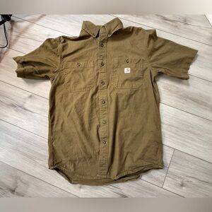 Carhartt Rugged Flex Mens Medium RelaxedFit Short Sleeve Button Down Shirt Brown